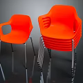 Orange Modern Plastic Leisure Chairs With Metal Legs Stackable Durable Design Set 3d model