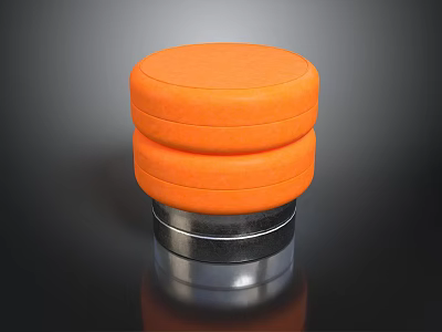 Orange Cylindrical Furniture Pads With Soft Surface And Metal Base Stacked Design 3d model