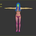 Woman In Black Bikini Standing With Arms Outstretched On Grey Background