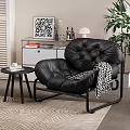Black Leather Tufted Unique Shaped Sofa Living Room Interior With Side Table And Green Plant