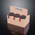 Light Pink Beverage Carrier Box With Lidded Coffee Cups And Handle 3d model
