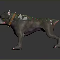 3D Dog Model With Gray Body Green White Spots Brown Collar And Pink Paws