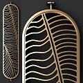 Gold Metal Room Divider With Feather Pattern Laser Cut Openwork Decorative Design 3d model