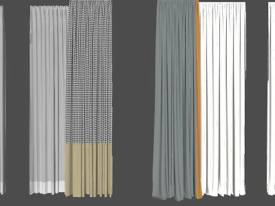 Stylish Curtains In Gray White And Checkered Patterns For Home Decor 3d model