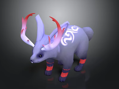 Mystical Fantasy Creature With Gray Body Red White Horns White Patterns And Red Leg Bands 3d model