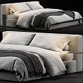 Modern Double Bed Interior With Soft Gray Bedding Black Blanket And White Pillows 3d model