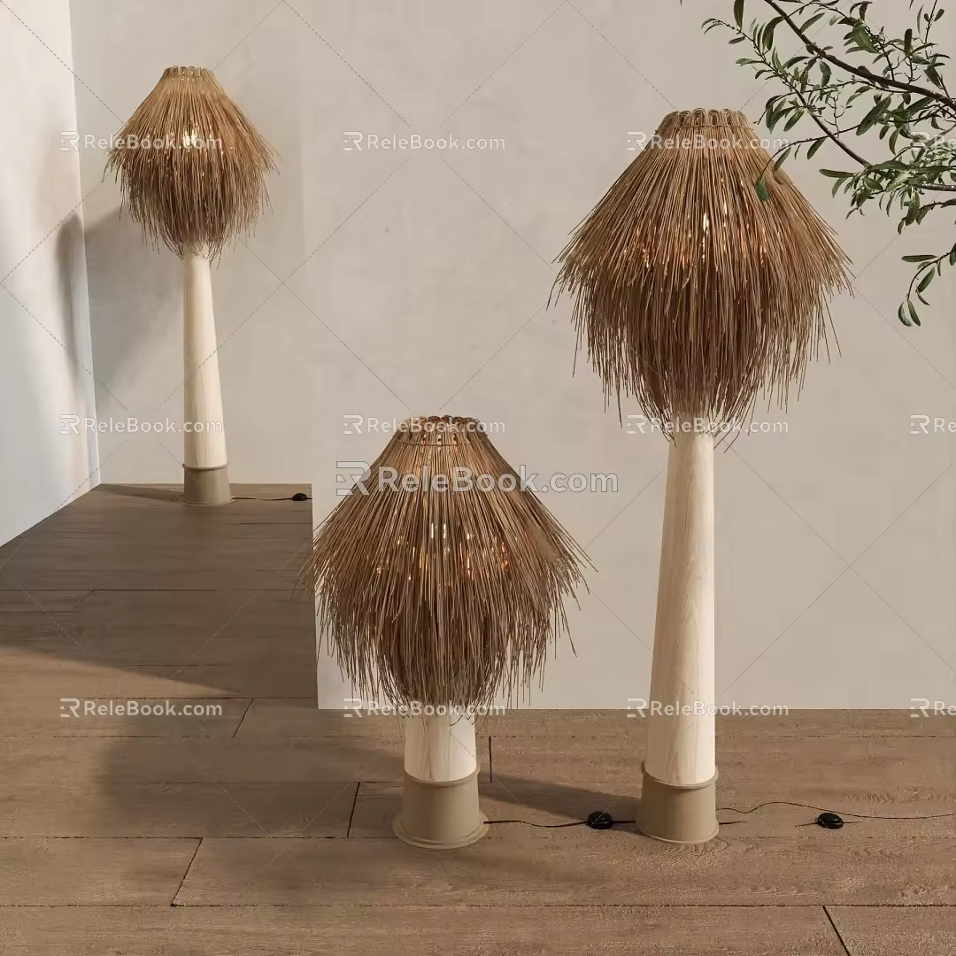 Quiet Floor Lamp Decorative Rattan Floor Lamp 3d model