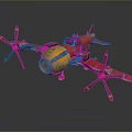 Red Yellow Futuristic Aircraft With Multiple Propellers Cockpit And Unique Design