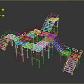 Heavy Duty Industrial Metal Scaffolding Structure With Multiple Platforms And Stairs