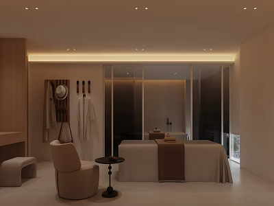 Luxurious SPA Sauna Room with Massage Bed Cozy Chair Wooden Decor and Soft Lighting 3d model