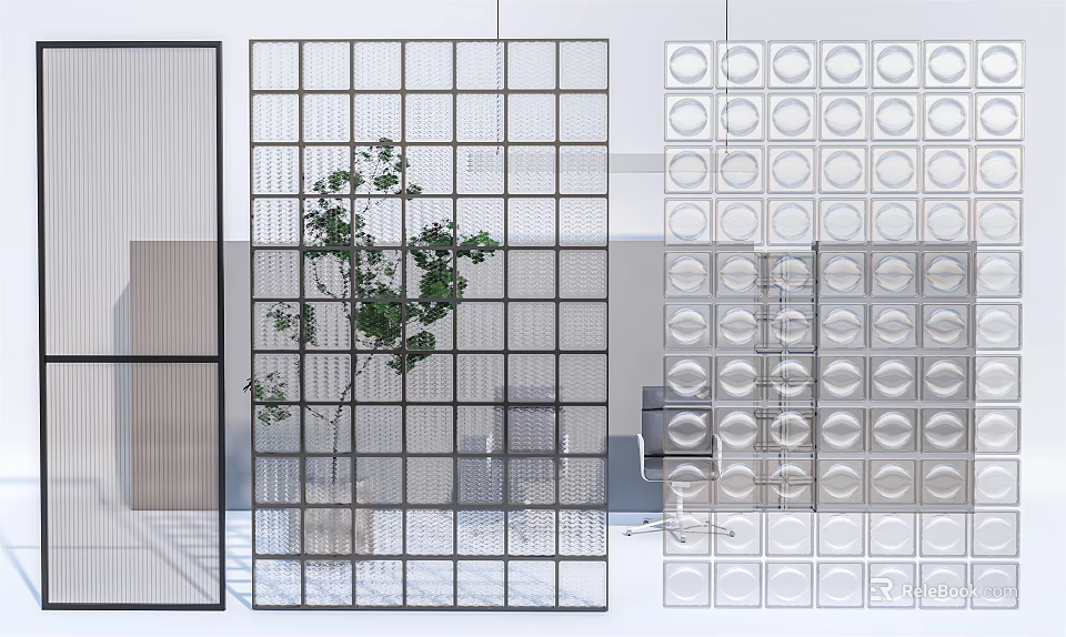 Modern Room Dividers With Grid Circular Patterns And Vertical Slats For Interior Design 3d model