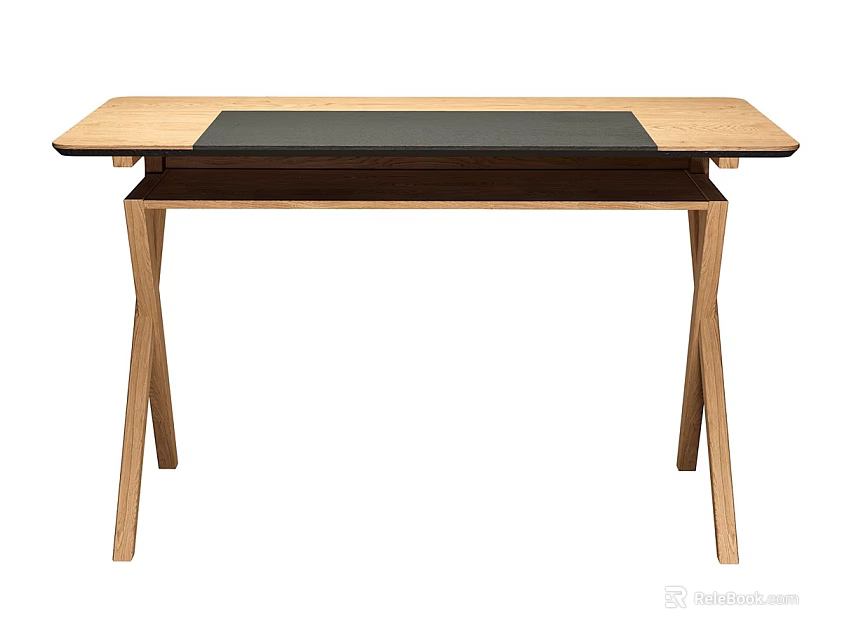 Modern Simple Wooden Desk With Black Surface Panel And Minimalist Leg Design 3d model 