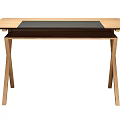 Modern Simple Wooden Desk With Black Surface Panel And Minimalist Leg Design