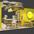 Nanyang Milk Tea Shop Featuring Bright Yellow Decor Fresh Fruit Display and Drink Counter