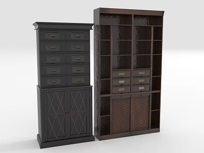 Dark Colored Storage Cabinet Racks With Multiple Drawers Diamond Pattern Doors And Shelves 3d model