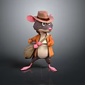 Cartoon Mouse Character Wearing Brown Hat And Orange Coat Carrying Bag Standing Pose