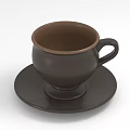 Dark Brown Ceramic Cup With Matching Saucer And Curved Handle Simple Design