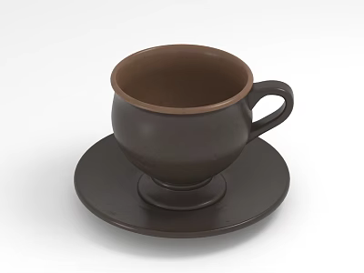 Dark Brown Ceramic Cup With Matching Saucer And Curved Handle Simple Design 3d model Dark Brown Ceramic Cup With Matching Saucer And Curved Handle Simple Design 3d model