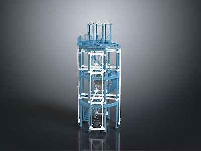 Blue And White Tower Like Structure Model With Spiral Staircase And Platforms 3d model