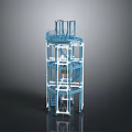 Blue And White Tower Like Structure Model With Spiral Staircase And Platforms