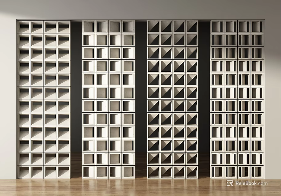 Modern Room Divider With Geometric Grid And Triangular Patterns On Wooden Floor 3d model