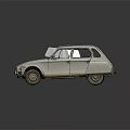 Silver Vintage Car With Brown Roof On Reflective Ground In Retro Style