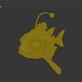 Blue Cartoon Fish with Big Eyes Sharp Teeth Fins and Lure