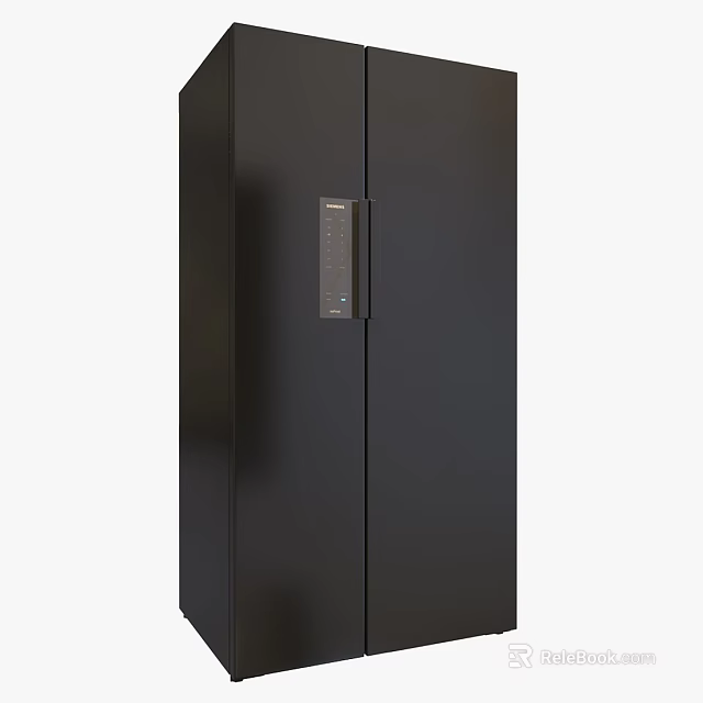 Modern Kitchen Interior Design With Black Double Door Refrigerator And Digital Control Panel 3d model