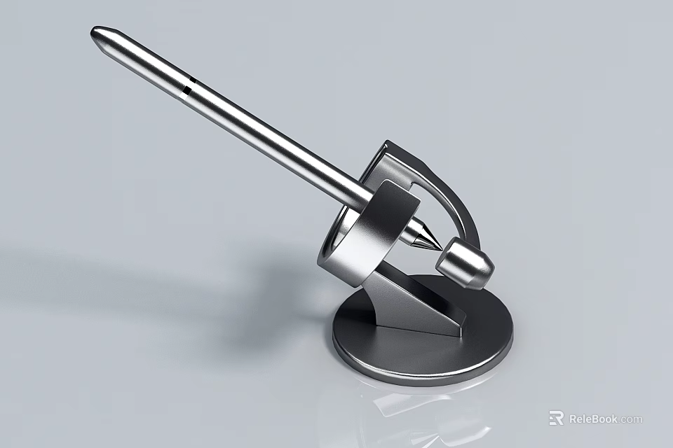 Stylish Metal Pen with Modern Sleek Design and Reflective Stand Base 3d model 