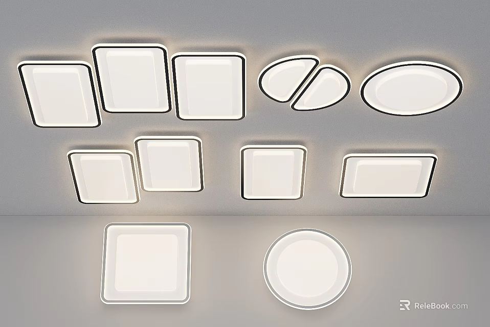 Modern Ceiling Lights With Square And Round Shapes For Home Interior Lighting Design 3d model