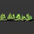 Cartoon Low Poly Landscape With Green Grass Trees And Deer On Hillside