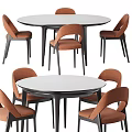Round White Dining Table Set With Orange Chairs And Black Legs 3d model