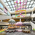 Modern Shopping Mall Hall With Family Sign Yellow Counter And Food Court Elements