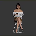 Woman Sitting On Chair Using Smartphone Wearing Off Shoulder Top And Shorts
