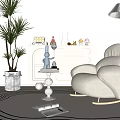 Leisure Chair Lazy Sofa Side Tables Low Cabinet Floor Lamp Cream Style 3d model