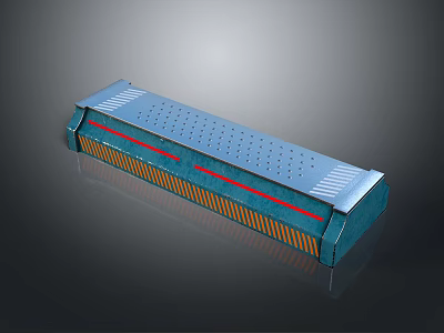 Blue Rectangular Device With Red Yellow Stripes And Perforated Surface 3d model
