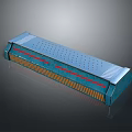 Blue Rectangular Device With Red Yellow Stripes And Perforated Surface