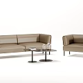 Modern Beige Leather Sofa And Round Coffee Table Set With Metal Legs 3d model