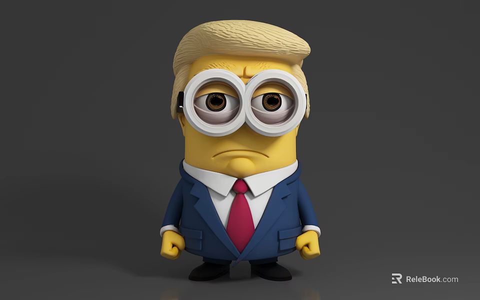 Minion Character In Blue Suit With Red Tie And Blonde Hair Looking Serious 3d model 