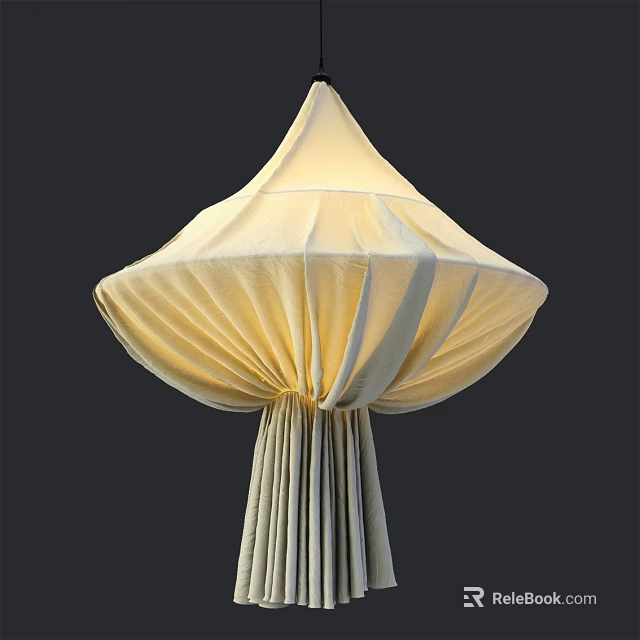 Unique Shaped Pendant Light With Fabric Pleated Design Cream Colored Modern Home Decor 3d model 