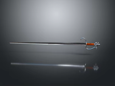 Medieval Sword With Silver Blade Orange Hilt And Metal Guard On Dark Background 3d model