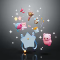 Cute Decorative Ornament Set With Pink Bear Blue Star Sparkling Star Accents And Decor Pieces