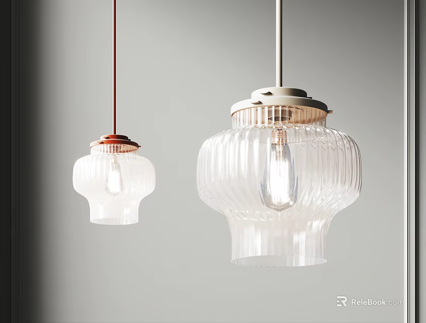 Modern Transparent Glass Pendant Lights With Ribbed Design And Metallic Tops 3d model 
