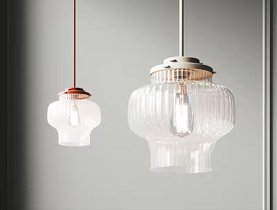 Modern Transparent Glass Pendant Lights With Ribbed Design And Metallic Tops 3d model