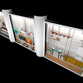 Window Display Featuring Bedroom Scene With Bed Bookshelf Clock Painting And Rug