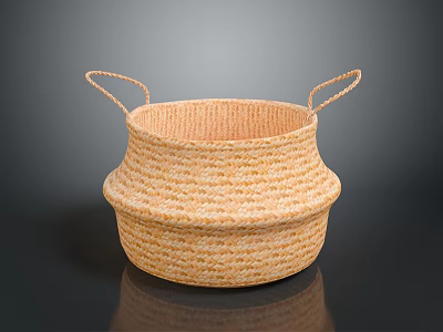 Handwoven Natural Straw Storage Basket With Dual Handles For Home Organizing 3d model