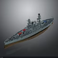 Detailed Warship Model as Water Transport with Turrets and Hull Design