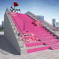 Pink Stairs With Large Red Rose Decorative Signs And Urban City Background