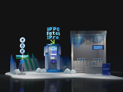 OPPO Watch Pro Exhibition Booth With Blue Lighting And Iceberg Decorations 3d model
