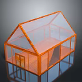 Orange Frame Glass House Structure With Transparent Roof And Glass Walls